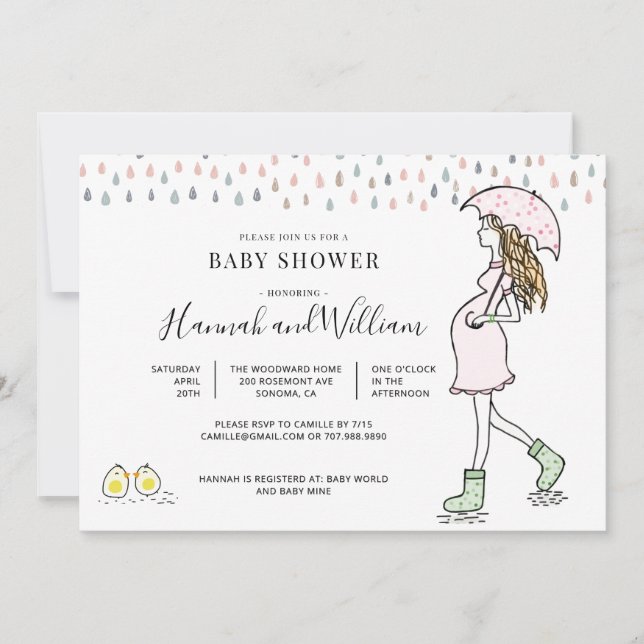 Invitación Whimsical Watercolor Rainy Day Baby Shower (Anverso)