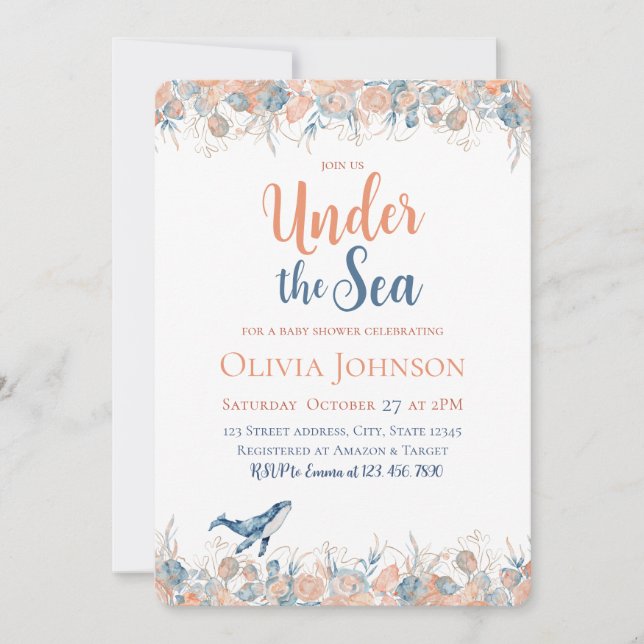 Invitación Whimsical Watercolor Under the Sea Baby Shower (Anverso)