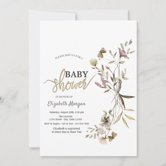 Invitación Whimsical Watercolor Wildflower Baby Shower (Anverso)