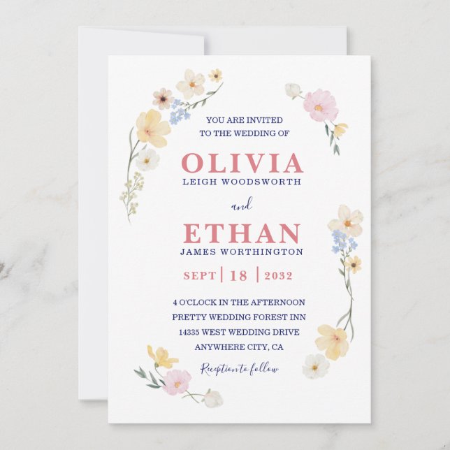 Invitación Whimsical Watercolor Wildflower Floral Spring (Anverso)