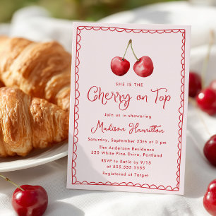 Invitación Whimsical Watercolour Cherry en Baby Shower superi