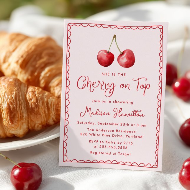 Invitación Whimsical Watercolour Cherry en Baby Shower superi (Subido por el creador)