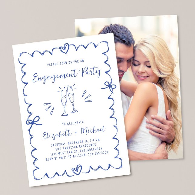 Invitación Whimsical Wavy Frame Blue Photo Engagement Party (Subido por el creador)