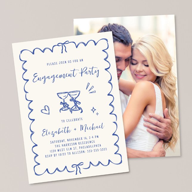 Invitación Whimsical Wavy Frame Blue Photo Engagement Party (Subido por el creador)