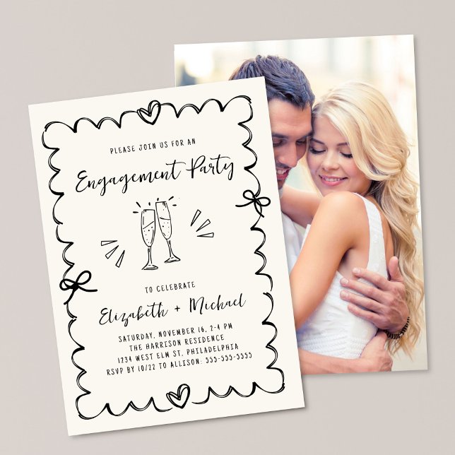 Invitación Whimsical Wavy Frame Cream Photo Engagement Party (Subido por el creador)