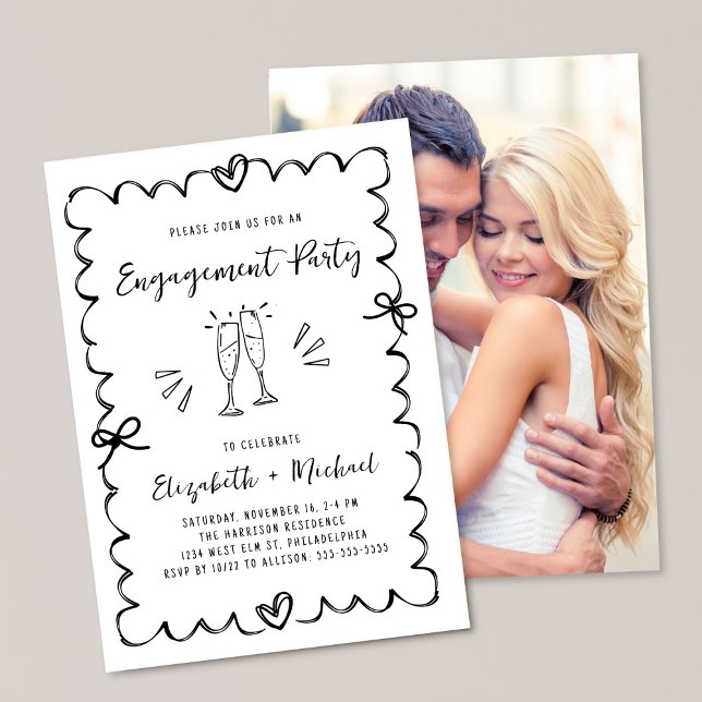 Invitación Whimsical Wavy Frame Photo Engagement Party (Subido por el creador)