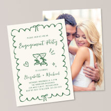 Whimsical Wavy Frame Photo Green Engagement Party