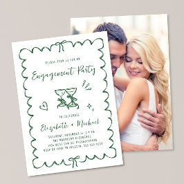 Invitación Whimsical Wavy Frame Photo Green Engagement Party