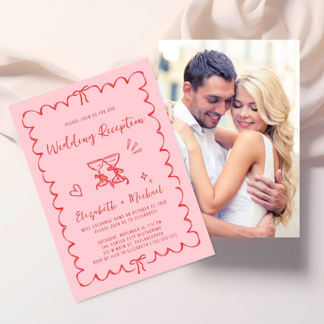 Invitación Whimsical Wavy Frame Photo Wedding Reception (From private vows to a grand party - invite family and friends to celebrate your marriage!)