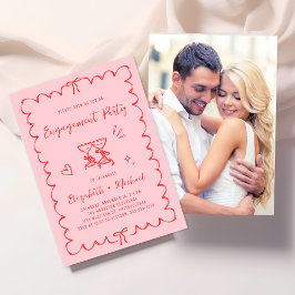 Invitación Whimsical Wavy Frame Pink Photo Engagement Party