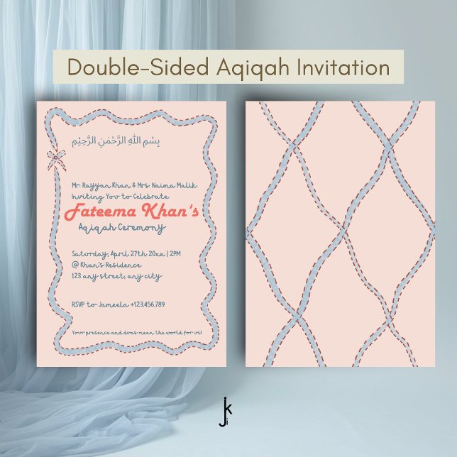 Invitación Whimsical wavy of Blush Pink and Soft Blue Aqiqah (Subido por el creador)