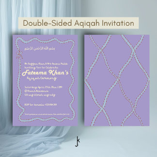 Invitación Whimsical Wavy of Light Purple Soft Blue Aqiqah