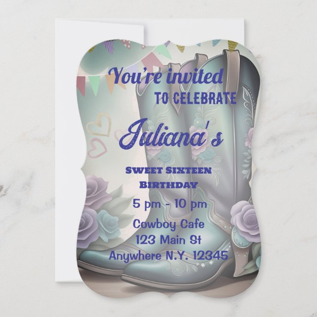 Invitación Whimsical Western Boots con encanto floral (Anverso)