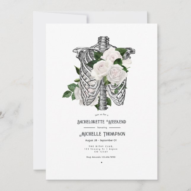 Invitación Whimsical White Floral Gothic Bachelorette Weekend (Anverso)