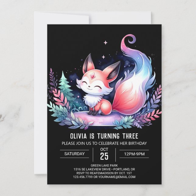 Invitación Whimsical Wild Fox Birthday digital (Anverso)