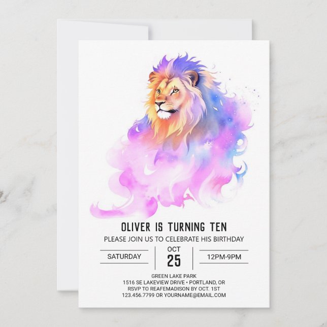 Invitación Whimsical Wild Lion Birthday (Anverso)
