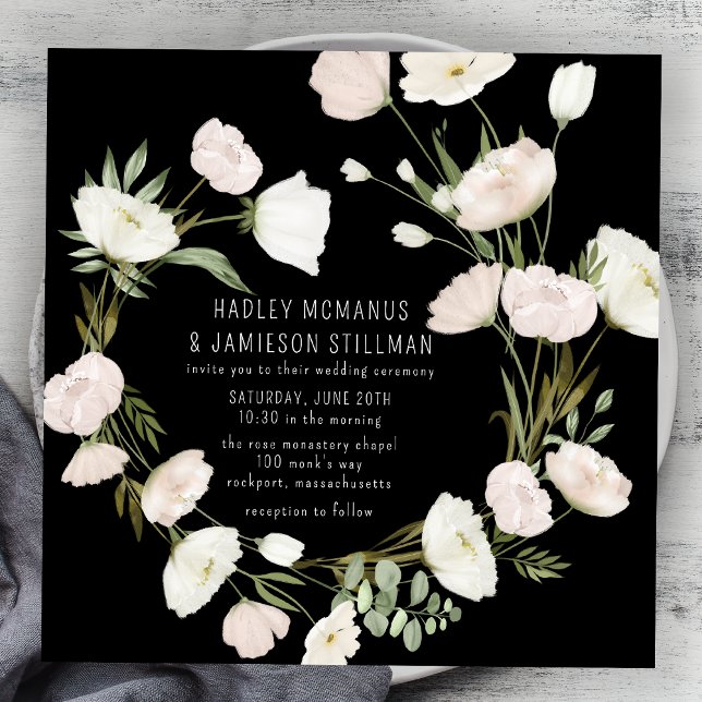 Invitación Whimsical Wildflower Boda blanco negro (Subido por el creador)