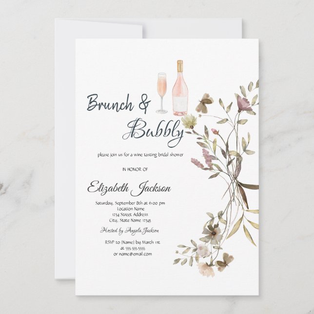 Invitación Whimsical Wildflower Brunch & Bubbly Bridal Shower (Anverso)