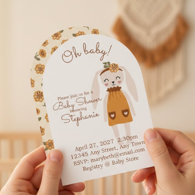 Invitación Whimsical Wildflower Bunny Baby Shower Invite (Baby shower invitation)