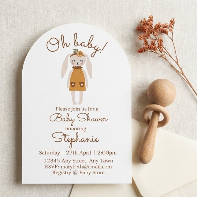 Invitación Whimsical Wildflower Bunny Baby Shower Invite (Baby shower invitation)