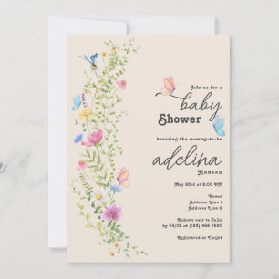 Invitación Whimsical Wildflower Butterfly Garden Baby Shower