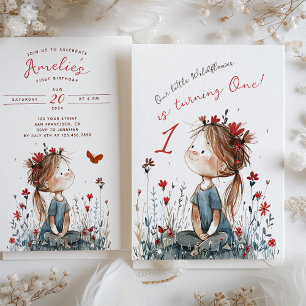 Invitación Whimsical Wildflower, cumpleaños de un año
