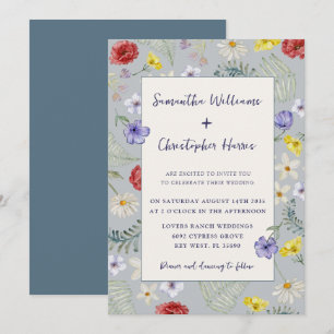 Invitación Whimsical Wildflower Dusty Blue Boda