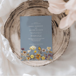 Invitación Whimsical Wildflower Dusty Blue Boho Boda