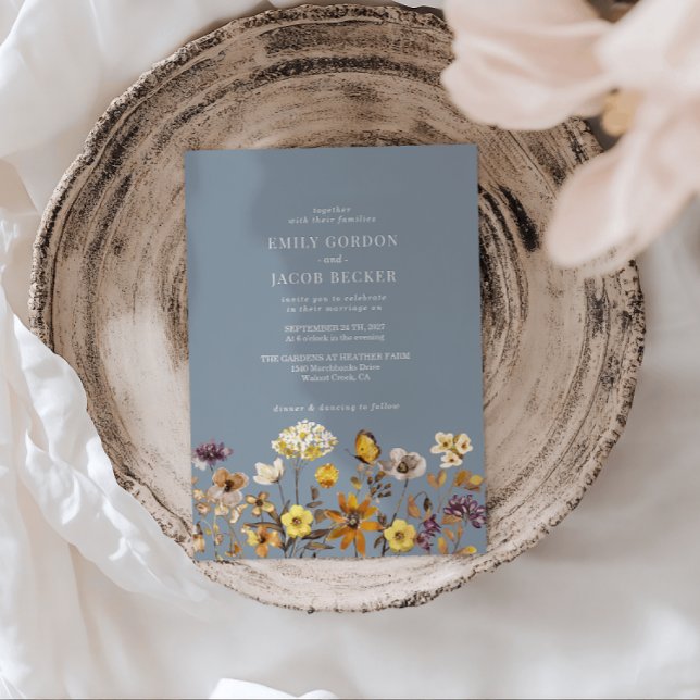 Invitación Whimsical Wildflower Dusty Blue Boho Boda (Subido por el creador)