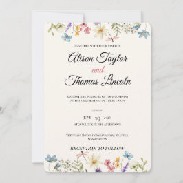 Invitación Whimsical Wildflower Meadow Butterfly Wedding