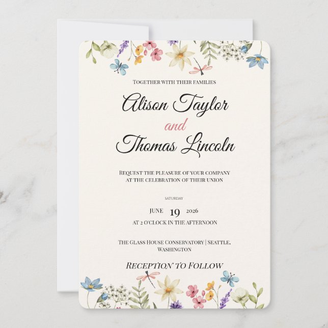 Invitación Whimsical Wildflower Meadow Butterfly Wedding  (Anverso)