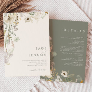 Invitación Whimsical Wildflower Meadow   Ivory All In One
