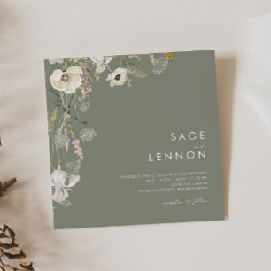 Invitación Whimsical Wildflower Meadow   Plaza Verde Sage