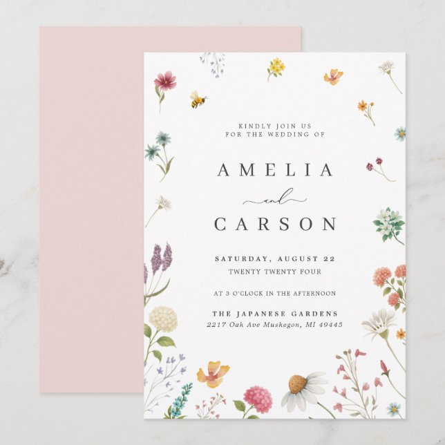 Invitación Whimsical Wildflower Meadow Wedding Invitation (Anverso / Reverso)