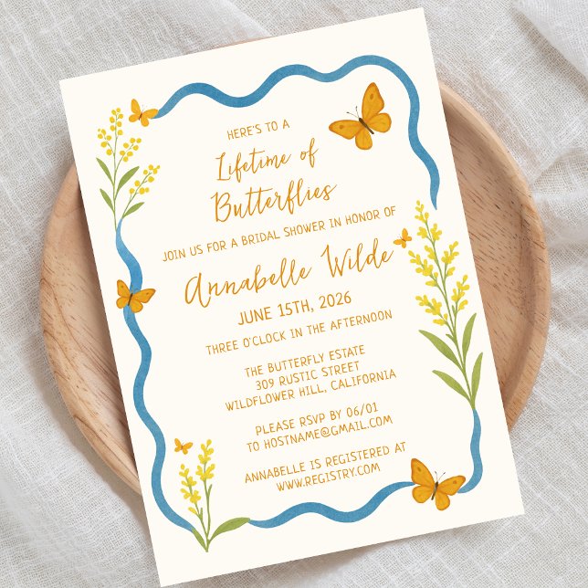 Invitación Whimsical Wildflower Moda mariposa novia ducha (Subido por el creador)