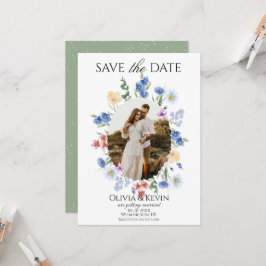 Invitación Whimsical Wildflower Oval Photo Save the Date
