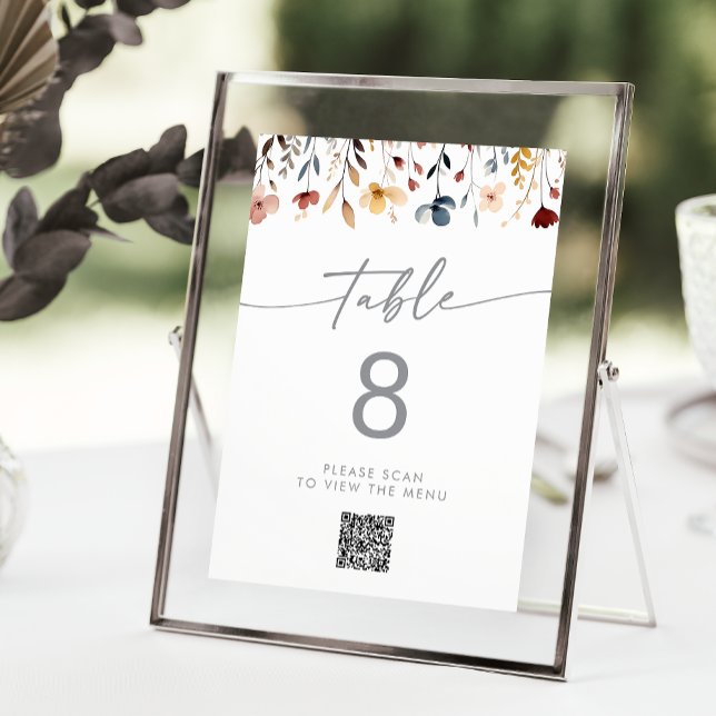 Invitación Whimsical Wildflower QR Code Table Numbers (Subido por el creador)
