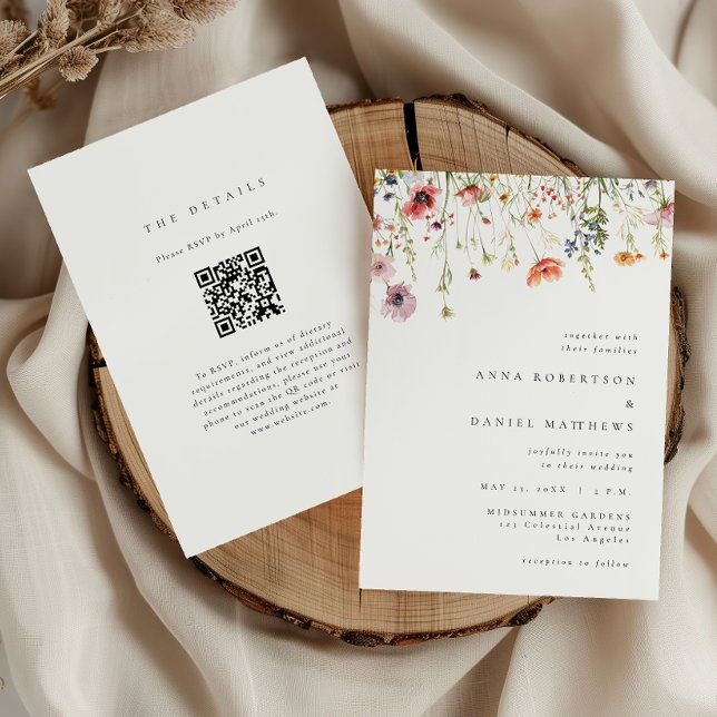 Invitación Whimsical Wildflower QR Code Wedding (Subido por el creador)