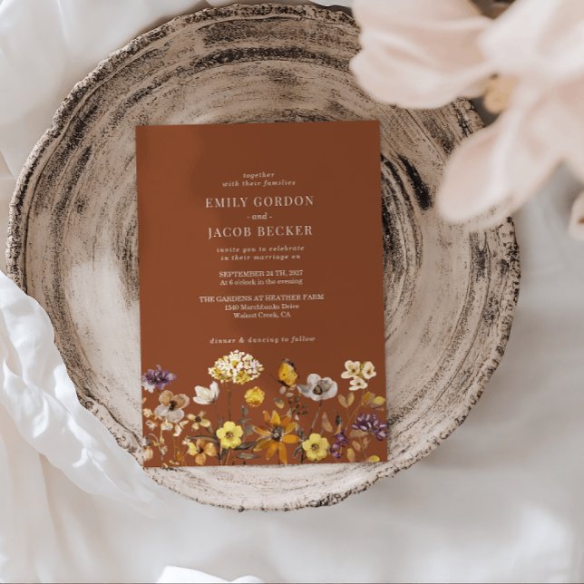 Invitación Whimsical Wildflower Terracotta Boho Boda (Subido por el creador)