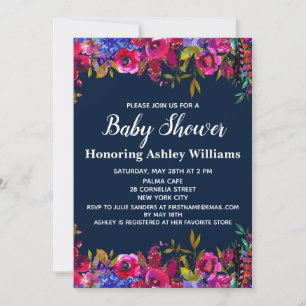 Invitación Whimsical Wildflowers Baby Shower Botánica Navy
