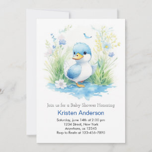 Invitación Whimsical Wildflowers Duck Boy Baby Shower
