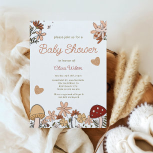 Invitación Whimsical Wildflowers Mushroom Baby Shower