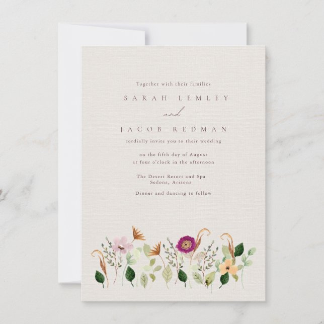 Invitación Whimsical Wildflowers Wedding Invitation (Anverso)
