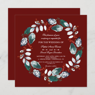 Invitación Whimsical Winter Wreath Burgundy Boda