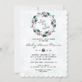 Invitación Whimsical Winter Wreath Sip & See Baby Shower
