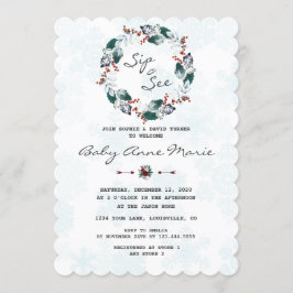 Invitación Whimsical Winter Wreath Sip & See Baby Shower