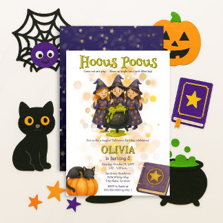 Invitación Whimsical Wits Hocus Pocus Halloween Cumpleaños