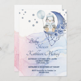 Invitación Whimsical Wonderland Blue Penguin Niño ducha
