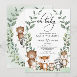 Invitación Whimsical Woodland Animals Greenery Baby Shower