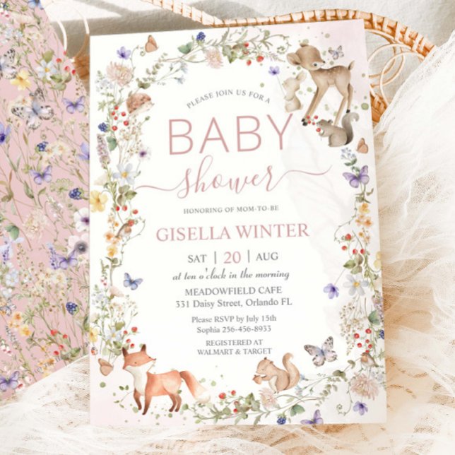 Invitación Whimsical Woodland Animals Wildflower Baby Shower (Subido por el creador)